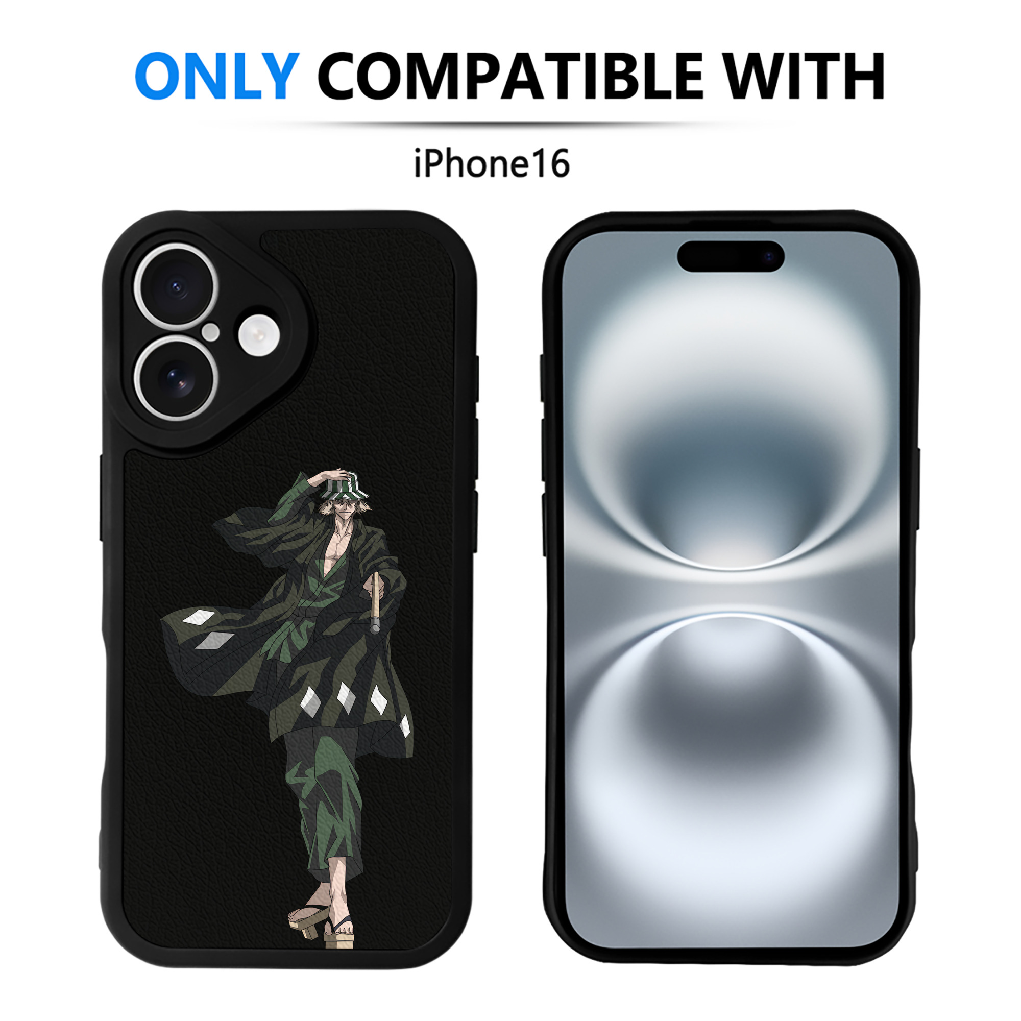 （画像用） "ブリーチ 浦原 喜助（うらはら きすけ） BLEACH Urahara Kisuke " 【iPhone 16シリーズ対応】シリコンスマホケース（レザー調） 材質：シリコン